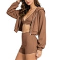 thumbnail image 6 of FchengtaiS Women 3 Piece Tracksuit Sets Long Sleeve Zip Up Cropped Jacket & Sport Bra & Matching Shorts Outfits Casual Athletic Sweatsuits, 6 of 7