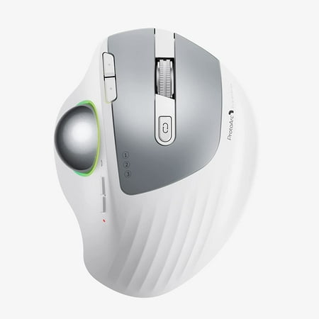 ProtoArc Wireless Bluetooth Trackball Mouse, EM01 2.4G RGB Ergonomic Rechargeable Rollerball Mice, 3 Device Connection&Thumb Control, Compatible for PC, iPad, Mac, Windows-White Silver