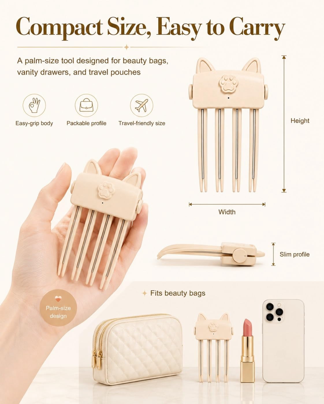 Wireless Heated Volumizing Root Lift Clip for Flat Fine Hair.Portable Travel Crown Lifting Volumizer Styling Tool Type-C Rechargeable Quick Volume Comb with 2 Heat Settings