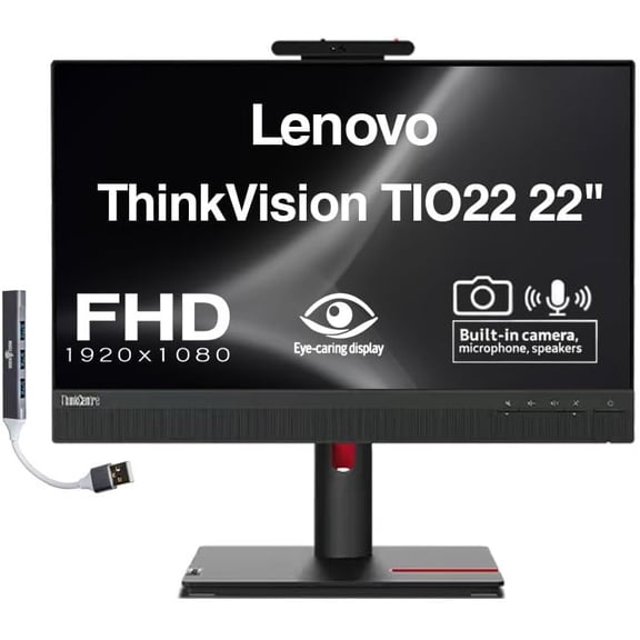 Restored Lenovo ThinkVision TIO22 22" FHD IPS Monitor with 4ms Response Time, Anti-Glare, VESA Mount (100mm), Adjustable Height, Tilt, Swivel, Pivot, HDMI (12N8GAR1UZ) (Refurbished)