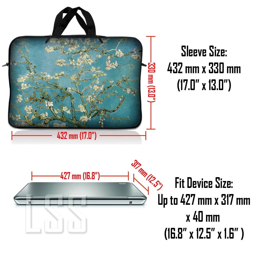 LSS 17-17.3 inch Laptop Sleeve Bag Compatible with Acer, Dell, HP, Sony, MacBook, Carrying Case Pouch w/ Handle & Adjustable Strap - Almond Trees
