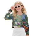 thumbnail image 3 of Xoenoiee Hummingbird Butterfly Flower Print Kids Crop Tops Long Sleeve Sweatshirt Casual Round Neck T-Shirt Trendy Loose Sports Pullover for Girls, 11-12 Years, 3 of 7