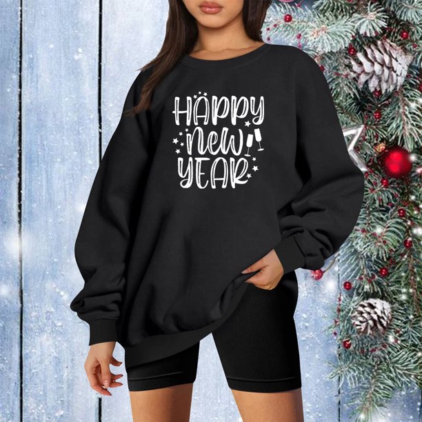 ICHUANYI Clearance Women Classic New Year Christmas Print Crewneck Long Sleeve Loose Sweatshirt Tops ICHUANYI "ICHUANYI"