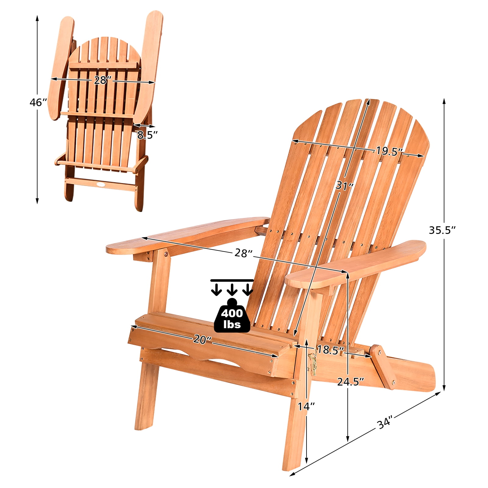 Buy Patiojoy Outdoor Foldable Adirondack Chair Patio Recliner Eucalyptus Wood Online at Lowest