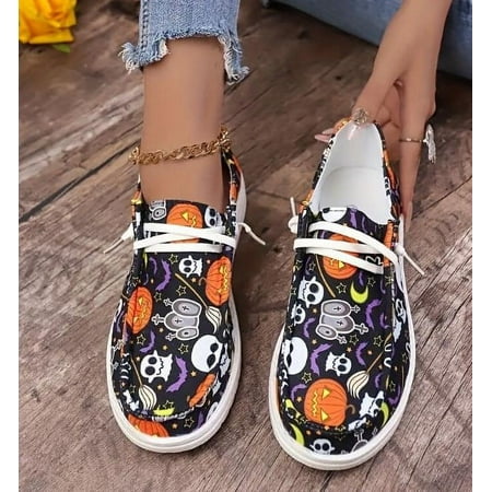 

Halloween Elements Pumpkin Printed Ghost Skull Canvas Shoes for Foreign Trade Casual Shoes