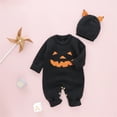 thumbnail image 5 of Generic Boys Girls Halloween Pumpkin Knitted Sweater Baby Jumpsuit Romper Hat Caps Cotton Outfits Clothes for Christmas Holiday Party Halloween（6-12 Months Black）, 5 of 8