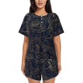 thumbnail image 1 of Fotbe Copper-Gold Gloss Outline Rose Conjunto de Pijama Estampado para Mujer, 2 Piezas, Ropa de Dormir con Camiseta de Manga Corta y Shorts Suaves-XX-Large, 1 of 6