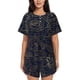 thumbnail image 1 of Balery Copper-Gold Gloss Outline Rose Conjunto de Pijama para Mujer con Estampado, Dos Piezas de Manga Corta y Shorts, Ropa de Dormir Suave con Cuello Redondo y Bolsillos-Medium, 1 of 6