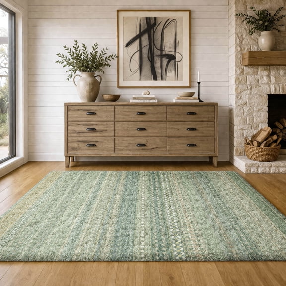 Addison Rugs Dream Shag Premium Machine Washable Transitional Stripes Aloe Rectangle Rug, 10' x 14'
