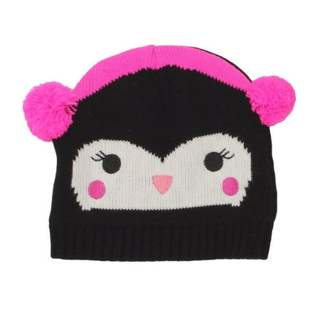 Jumping Beans Girl Penguin Pom Beanie Hat Black Pink