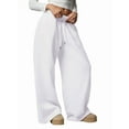 thumbnail image 3 of Women'S Wide Leg Sweatpants Baggy Drawstring High Waisted Joggers Lounge Sweat Pants with Pockets White M, 3 of 8