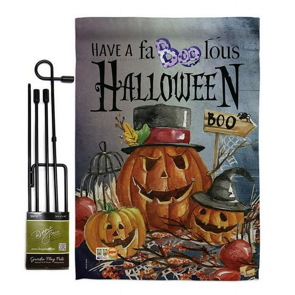 Breeze Decor BD-HO-GS-112068-IP-BO-D-US16-BD 13 x 18.5 in. Faboolous Fall Halloween Vertical Double Sided Mini Garden Flag Set with Banner Pole