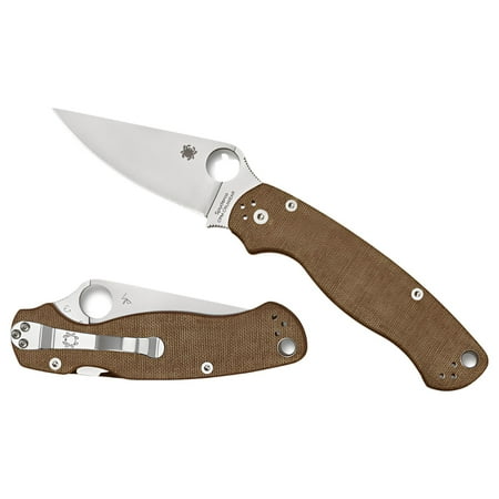 Spyderco Paramilitary 2 Folding Knife 3.47 CruWear Satin Plain Blade Brown Canvas Micarta Handles Compression Lock - C81MPCW2