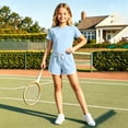 thumbnail image 5 of Mifsaly 2 Piece Short Sets for Girls Summer Short Sleeve Crewneck Cropped T-Shirts and Athletic Shorts Kids Breathable Casual Sportswear Clothes, 5 of 7