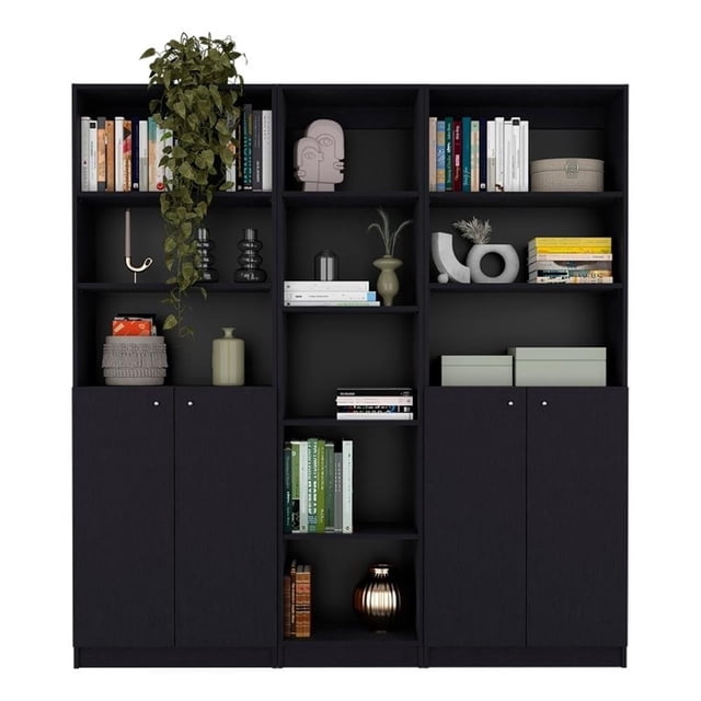 FM FURNITURE Grants 3 Piece Living Room Set Black Engineered wood
