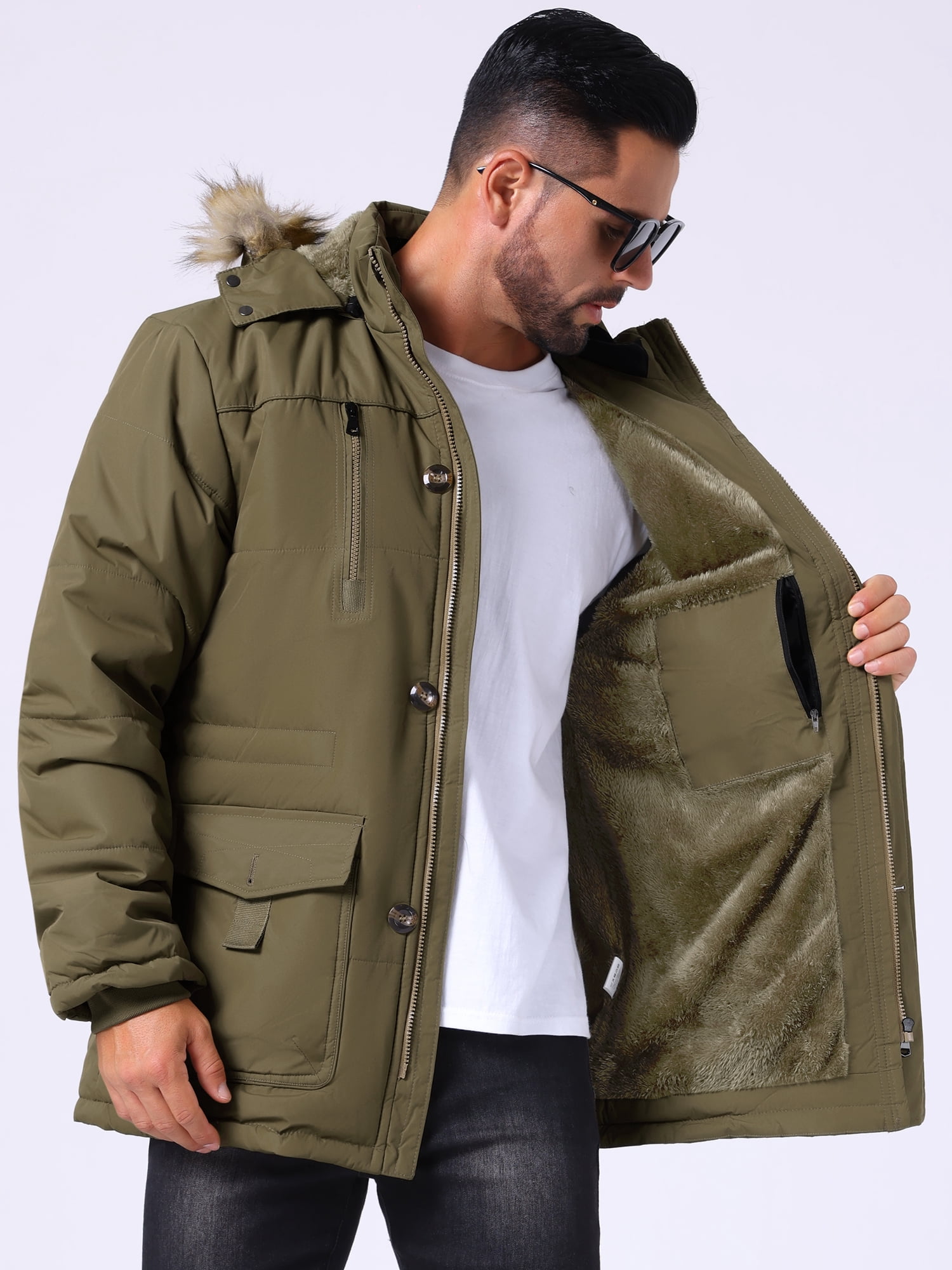 DARING DIVA Men's Winter Warm Coat Fleece Lined Thicken Hooded Parka Jacket XL Dark Green