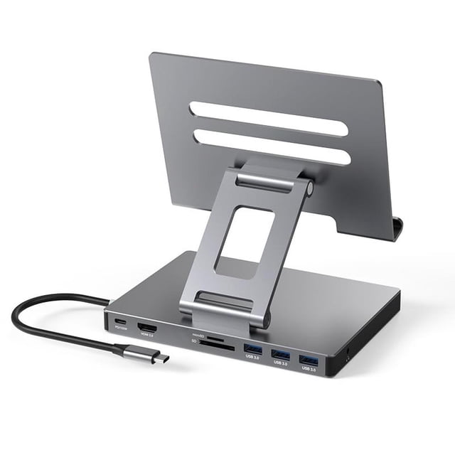 Base de Conexión USB C para iPad Pro y Air Plata Plegable con HDMI 4K 60Hz y Lector de Tarjetas SD/T