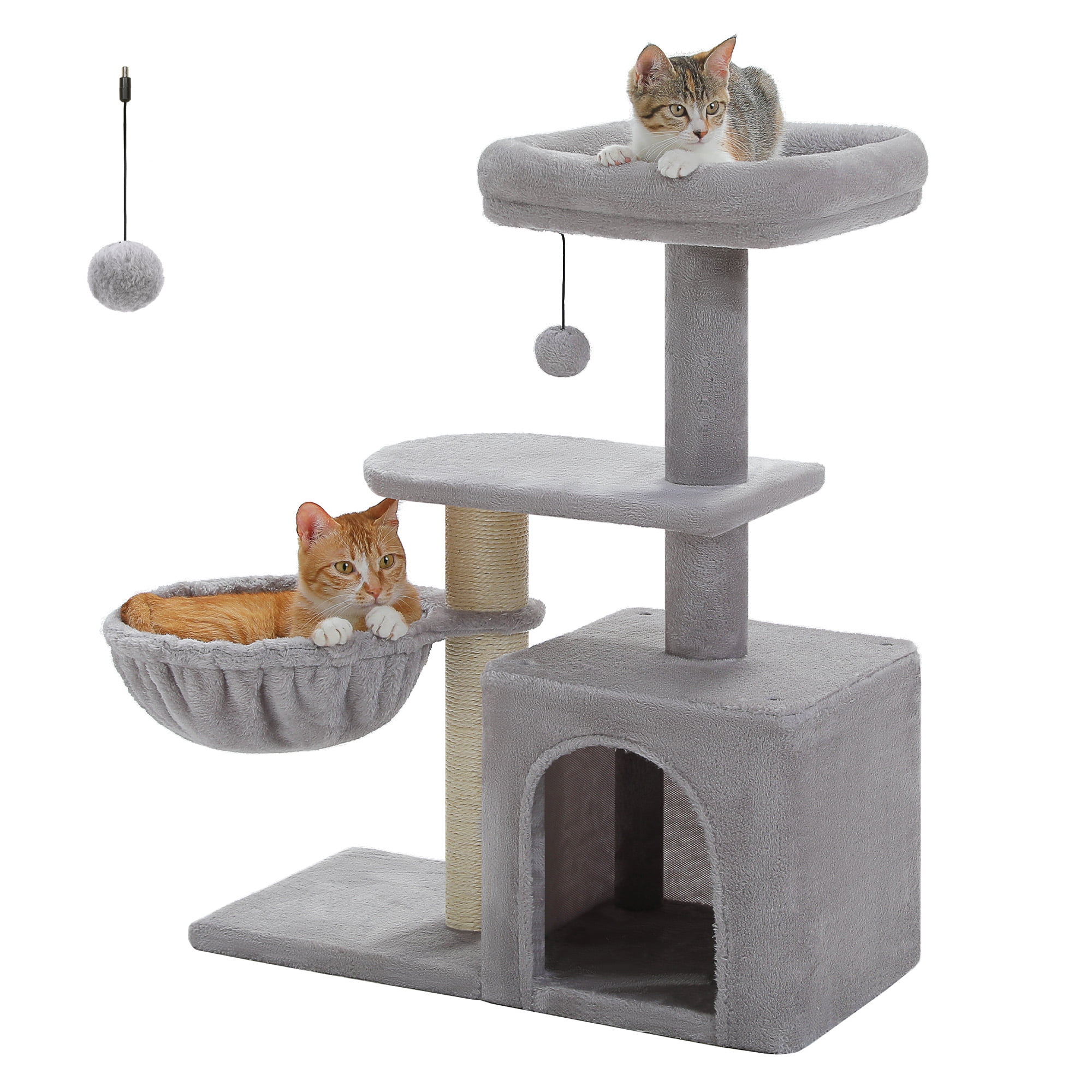 PAWZ Road 31" Medium Cat Tree Modern Scratcher with Hammock and Condo for Indoor Cats Gray