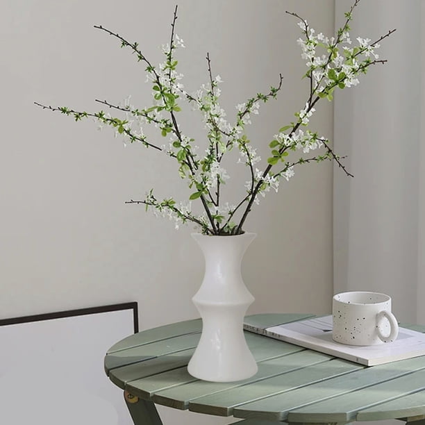 Jarrón de plástico blanco y verde de estilo moderno | Jarrón decorativo ligero y duradero para estantería, repisa, chimenea, mesa de centro, sala de estar, dormitorio, oficina.