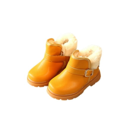 

Ferndule Kids Plush Lining Ankle Boot School Non-Slip Full Lined Snow Boots Casual Slip On Winter Shoes Yellow 8C