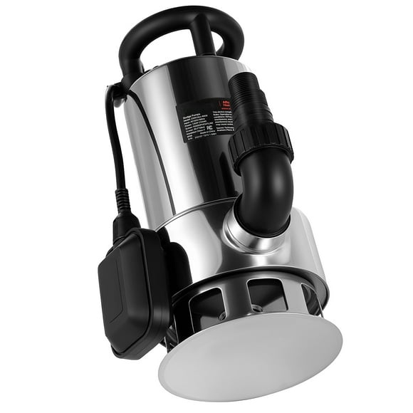 KFFKFF 1 HP Submersible Sump Pump, 5500 GPH, Stainless Steel Submersible Sewage Dirty Clean Water Pump with Automatic Float Switch, Long Cord