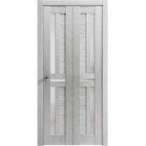 Sliding Closet Bi-fold Doors 72 x 80 inches | Veregio 7288 Light Grey Oak with Frosted Glass | Sturdy Tracks Moldings Trims Hardware Set | Wood Solid Bedroom Wardrobe Doors