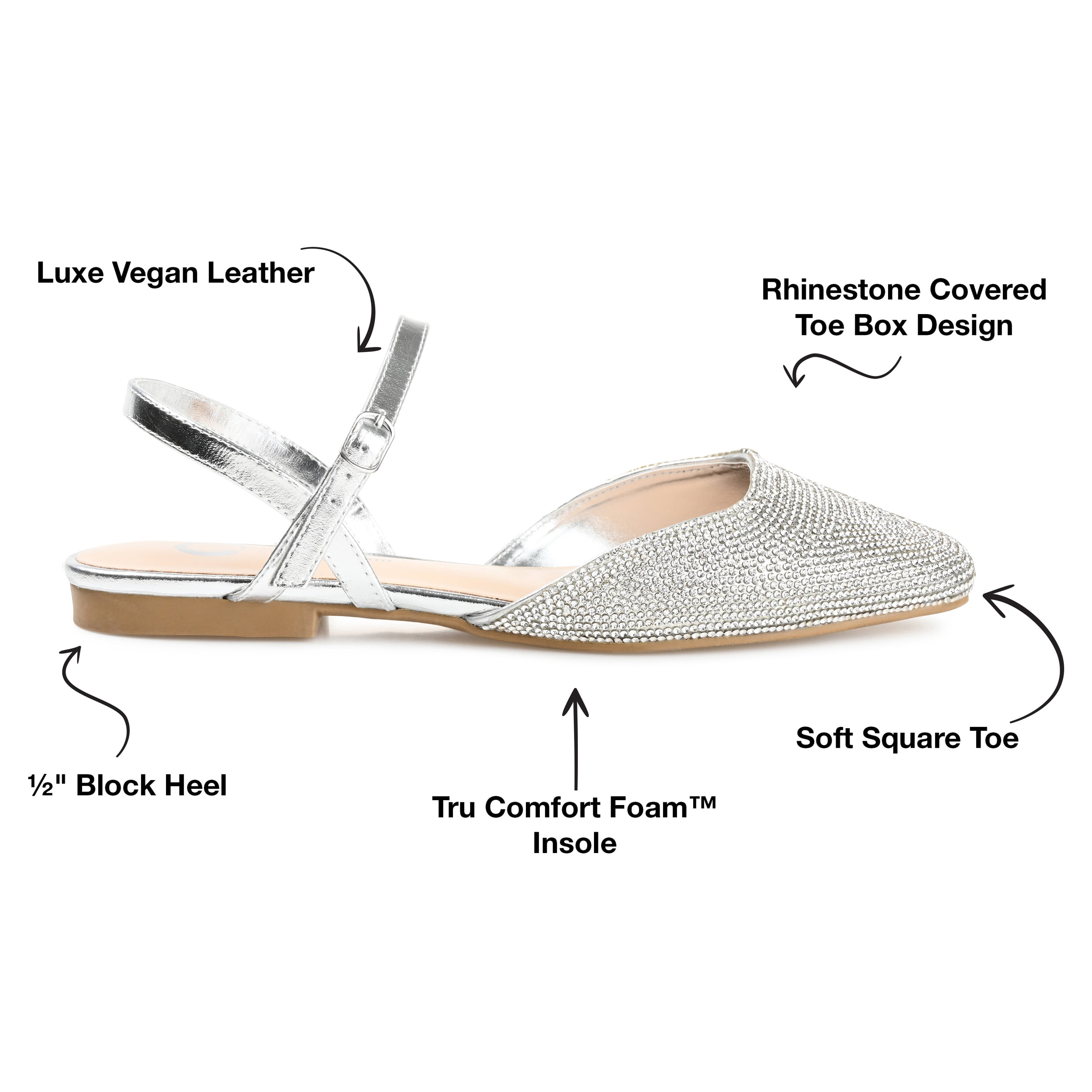 Journee Womens Nysha Narrow Width Buckle Square Toe Ballet Flats