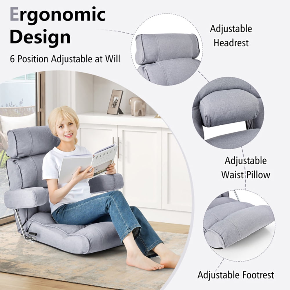 Finihen Folding Sofa Chair, Floor Chair, Adjustable Folding Sofa Chair with 6 Position Stepless Back, for Living Room, Bedroom, for Gaming, Reading, Gray Finihen Folding Sofa Chair, Floor Chair, Adjustable Folding Sofa Chair with 6 Position Stepless Back, for Living Room, Bedroom, for Gaming, Reading, Gray