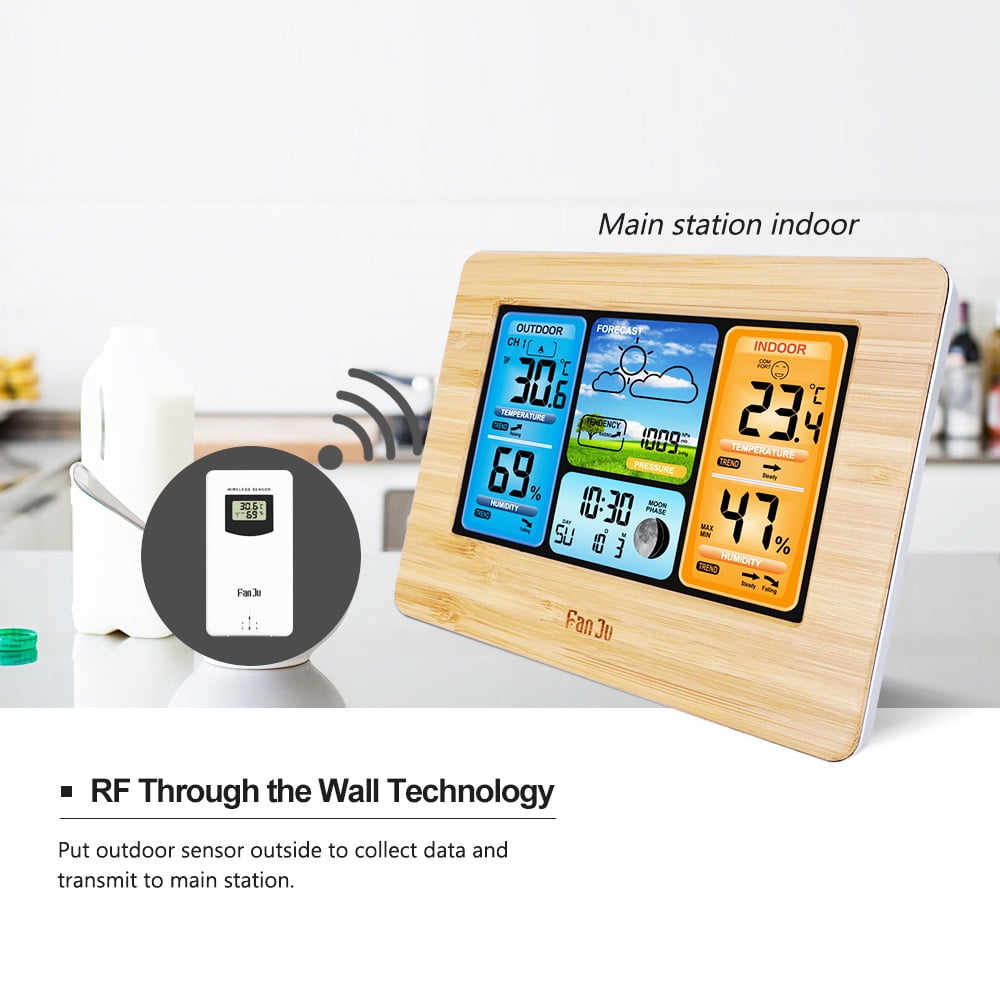 USB Power Cord Digital Weather Station LCD Alarm Clock with Outdoor Sensor for Home and Office Use