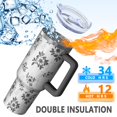 thumbnail image 5 of 40oz Pioneer Flower Floral Print Pattern Insulated Tumbler with Handle, BPA-Free Leak Proof Lid and Straws, Double Wall Vacuum, Hot 12h/Cold 34h, 5 of 6
