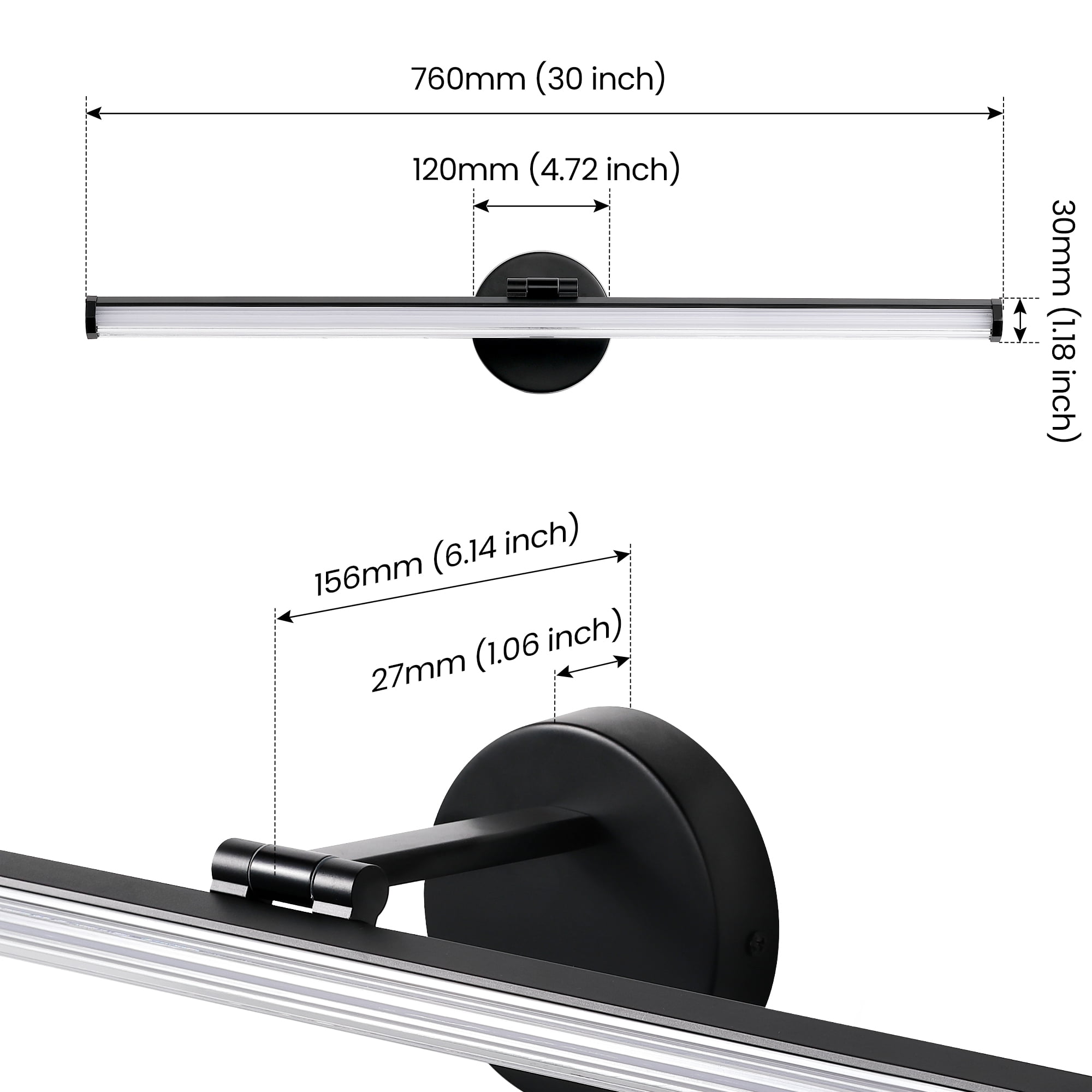 KAISITE Modern LED Bathroom Vanity Light 24W 4000K LED Bathroom Lighting Fixture Angle Adjustable 30 Inch Modern Vanity Light Bar for Bedroom Living Room