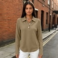 thumbnail image 5 of Waffle Knit Tops for Women Long Sleeve Collared Work Golf Polo Shirt 3XL, 5 of 7