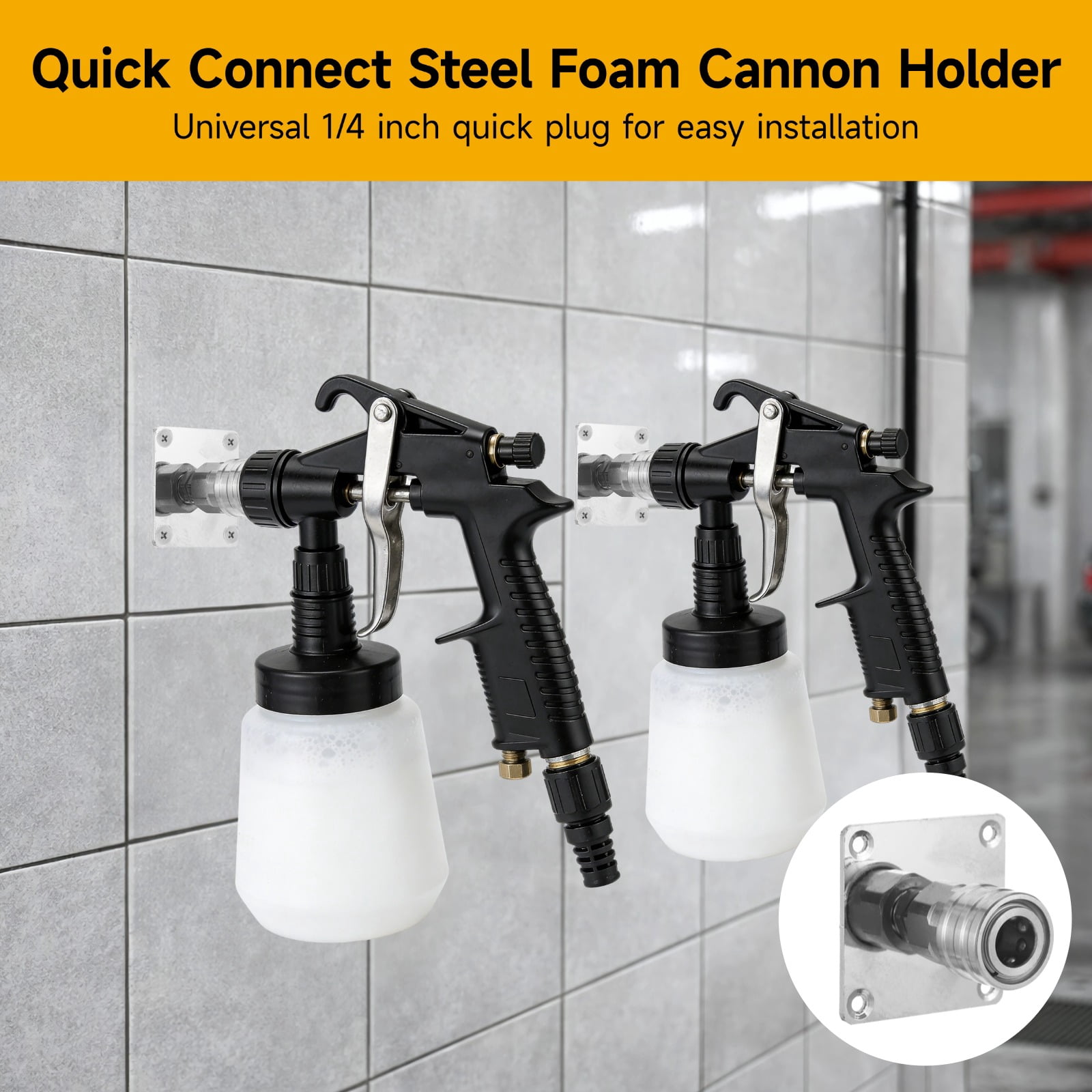 4 Pcs Foam Cannon Holder with Adhesive Stickers, Screws and Expansion Nuts, 1/4 Inch Quick-Release Stainless Steel Mount for Pressure Washer Accessories, Nozzle Tips, Spray Tools