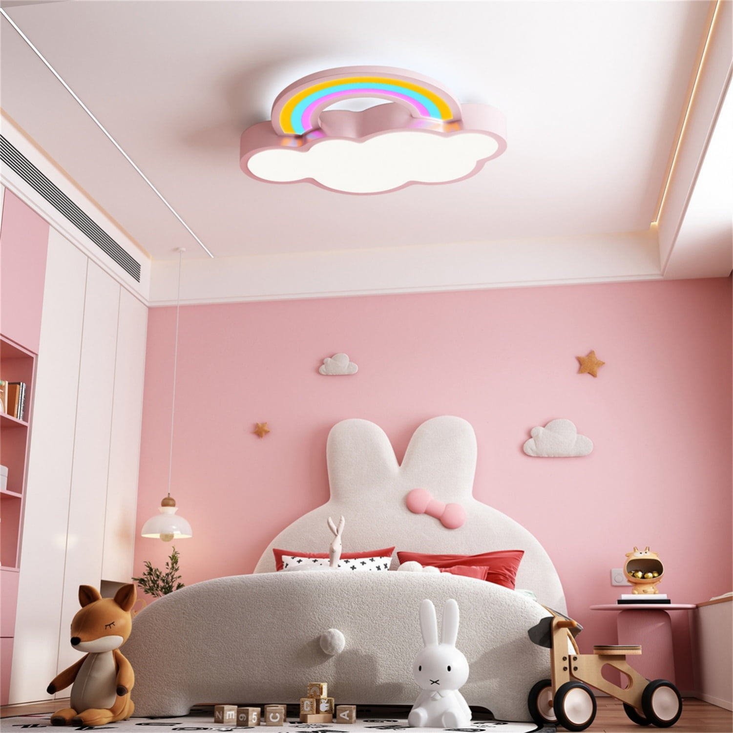 LUVODI Modern Ceiling Light Cloud Dimmable LED Chandelier Pendant Lamp For Kids Bedroom, Pink