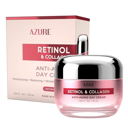 AZURE Retinol & Collagen Anti Aging Day Cream - Moisturizing, Restoring & Smoothing | Reduces Fine Lines, Wrinkles & Dark Spots - 1.69 fl oz