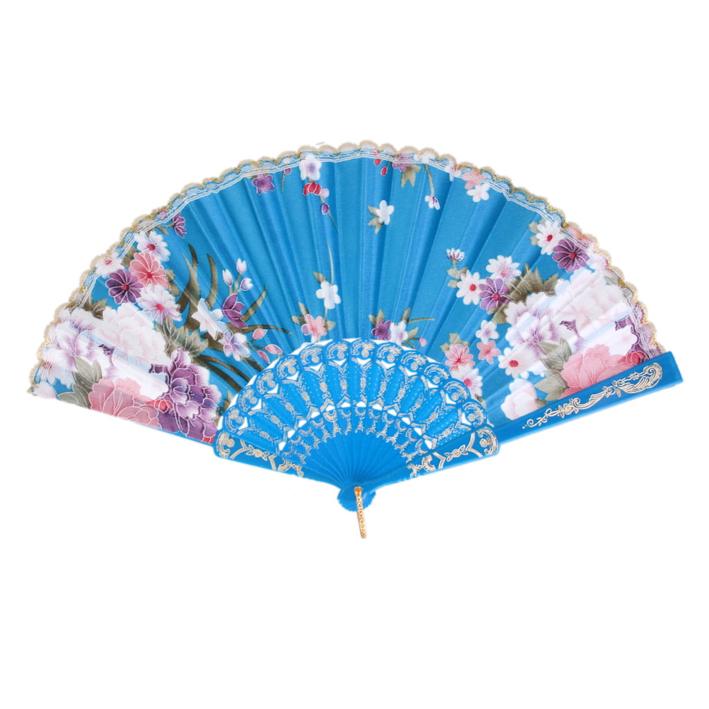 Summer Spanish Flower Floral Fabric Lace Folding Hand Dancing Fan Party Favor 