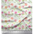 thumbnail image 1 of Soimoi White Rayon Fabric Leaves & Grandiflora Roses Floral Printed Fabric 1 Yard 56 Inch Wide, 1 of 3