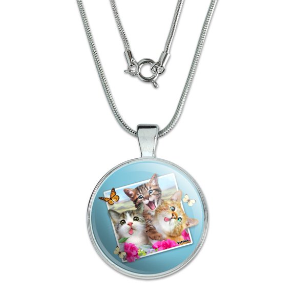 Cats Selfie Picture 1" Pendant with Sterling Silver Plated Chain