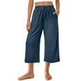 thumbnail image 2 of UAMVSH Capris for Women Summer Casual Wide Leg Cropped Pants Elastic Waist Drawstring Loose Comfy Capri Pants with Pockets, 2 of 7