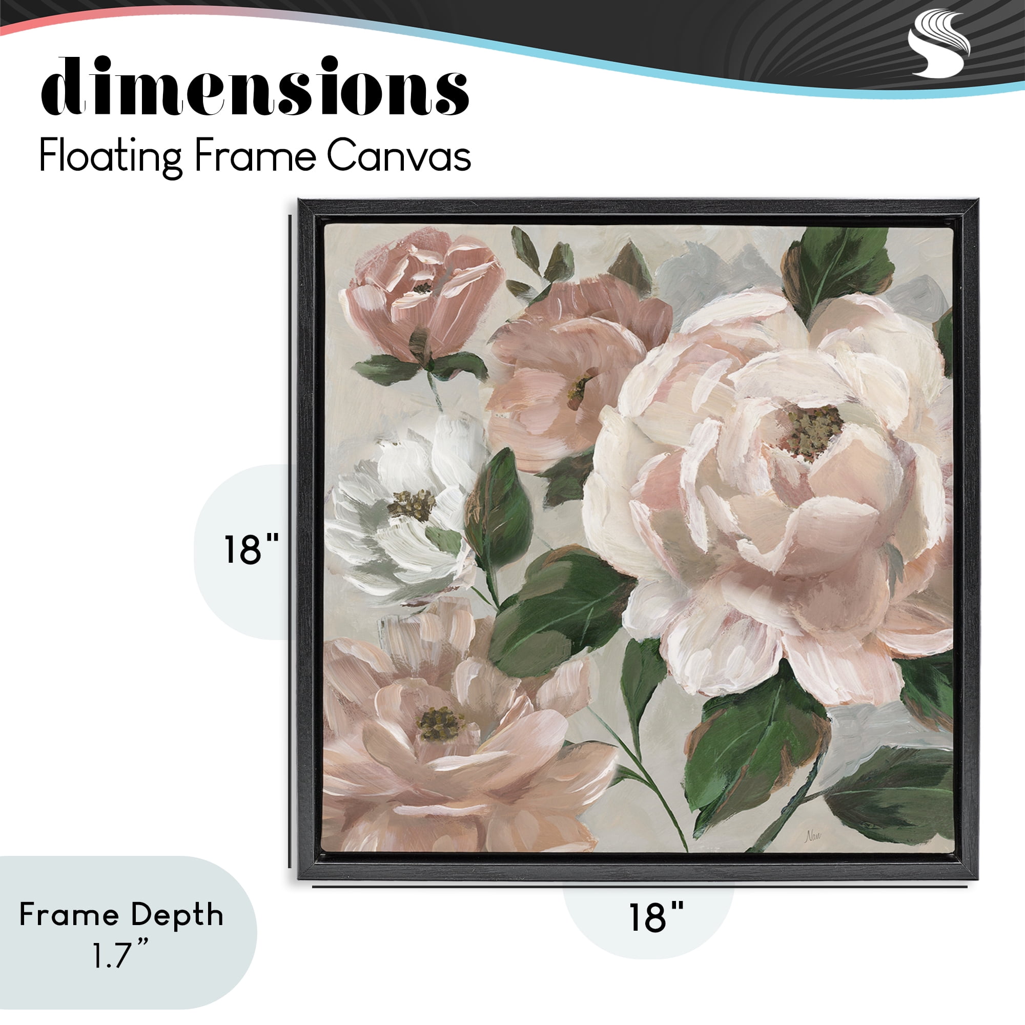 Stupell Industries Delicate Blush Peonies with Leaves Black Framed Floater Canvas Wall Art, design by Nan