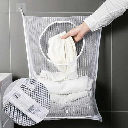 

Dirty Clothes Basket Hanging Laundry Basket Bag With Free Adjustable Zipper 2 Suction Cup Hooks Store Clothes And Space Choice White