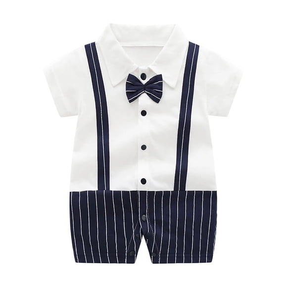 Costume de Gentleman pour Bébé Garçon Nouveau-Né Combinaison à Nœud Papillon Manches Courtes Vêtements Barboteuse Bébé Noir 12-18 Mois