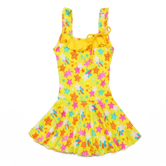 Maillot de Bain Style Robe Princesse pour Filles Impression Mignonne pour Source Chaude Natation Jaune TG