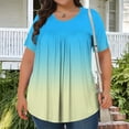 thumbnail image 2 of Plus Size Outfits for Women Summer Gradient Color Pleated Flowy Tunic Tops Loose Crewneck Short Sleeve Tshirts (XL, Sky Blue), 2 of 5