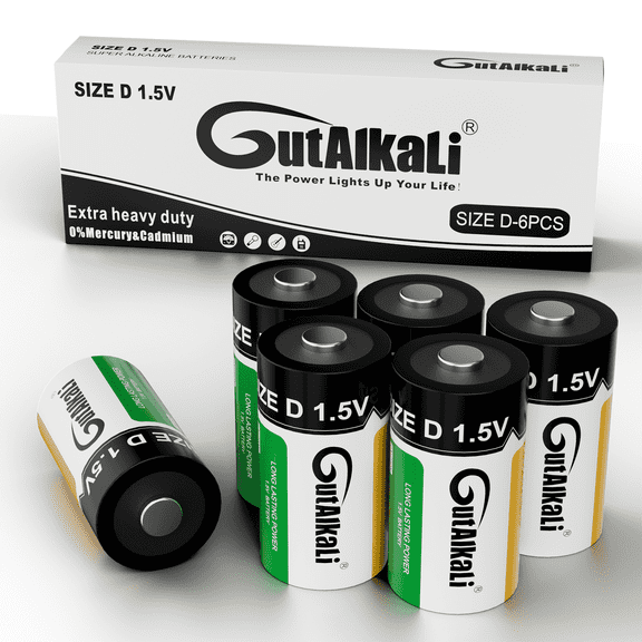 GutAlkaLi Alkaline Batteries Mono D LR20 1.5 V, Pack of 6 Alkaline Batteries D for Everyday Devices