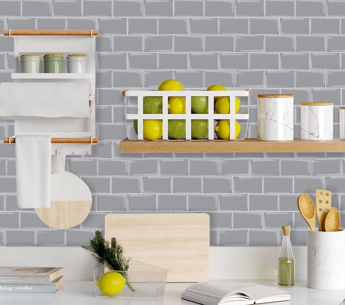 Peel and Stick Premium Grey Subway Wall Tiles Stick On Kitchen Backsplash Thicker Design  - 10 Sheets