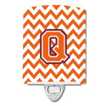 Letter Q Chevron Orange and Regalia Ceramic Night Light