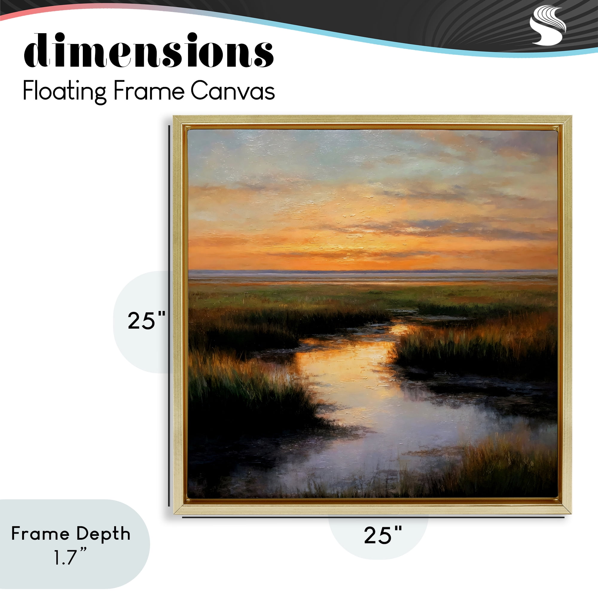 Stupell Industries Warm Marshland Sunset Gold Framed Floater Canvas Wall Art, design by Petal Prints Design