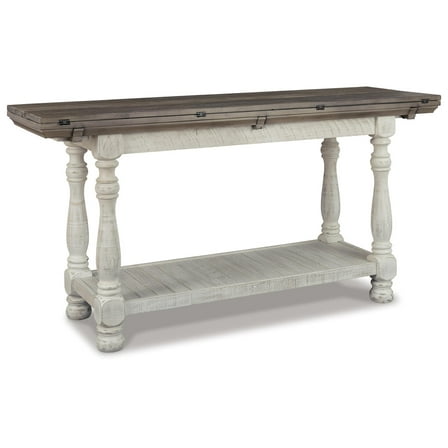Signature Design by Ashley Havalance Two Tone Weathered Gray and Vintage White Flip Top Sofa Console Table with Lower Shelf