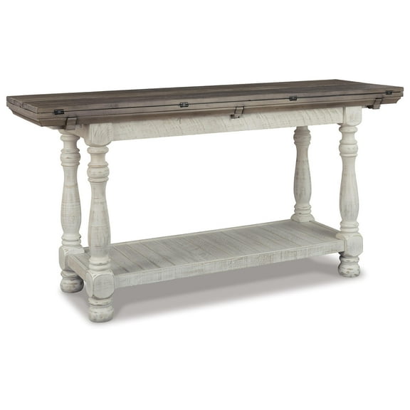 Signature Design by Ashley Havalance Two Tone Weathered Gray and Vintage White Flip Top Sofa Console Table with Lower Shelf